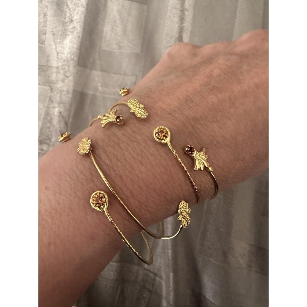 Alex & Ani Cinerama Jewelry Goldtone Cuff Bangle Set of 5 Adjustable Topaz Color - Picture 3 of 16